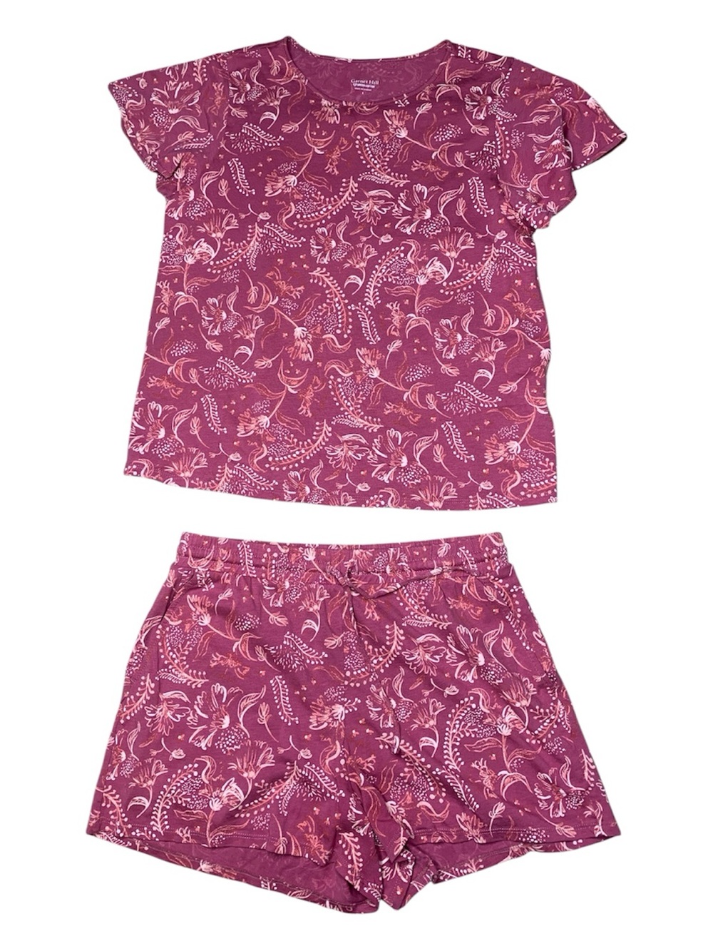 Garnet Hill Pink Floral Green Cotton Pajama sleep set small cottagecore